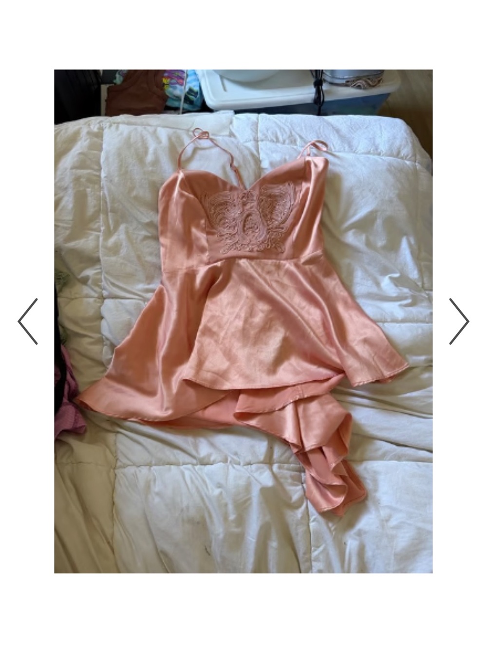 bebe Peach Satin Lace-Trim Camisole Dress